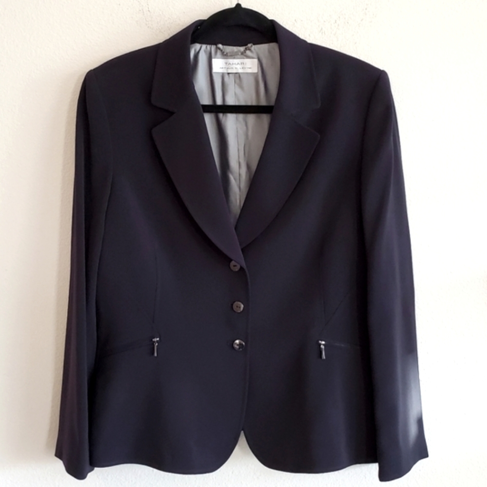 Tahari Black Button Front Blazer